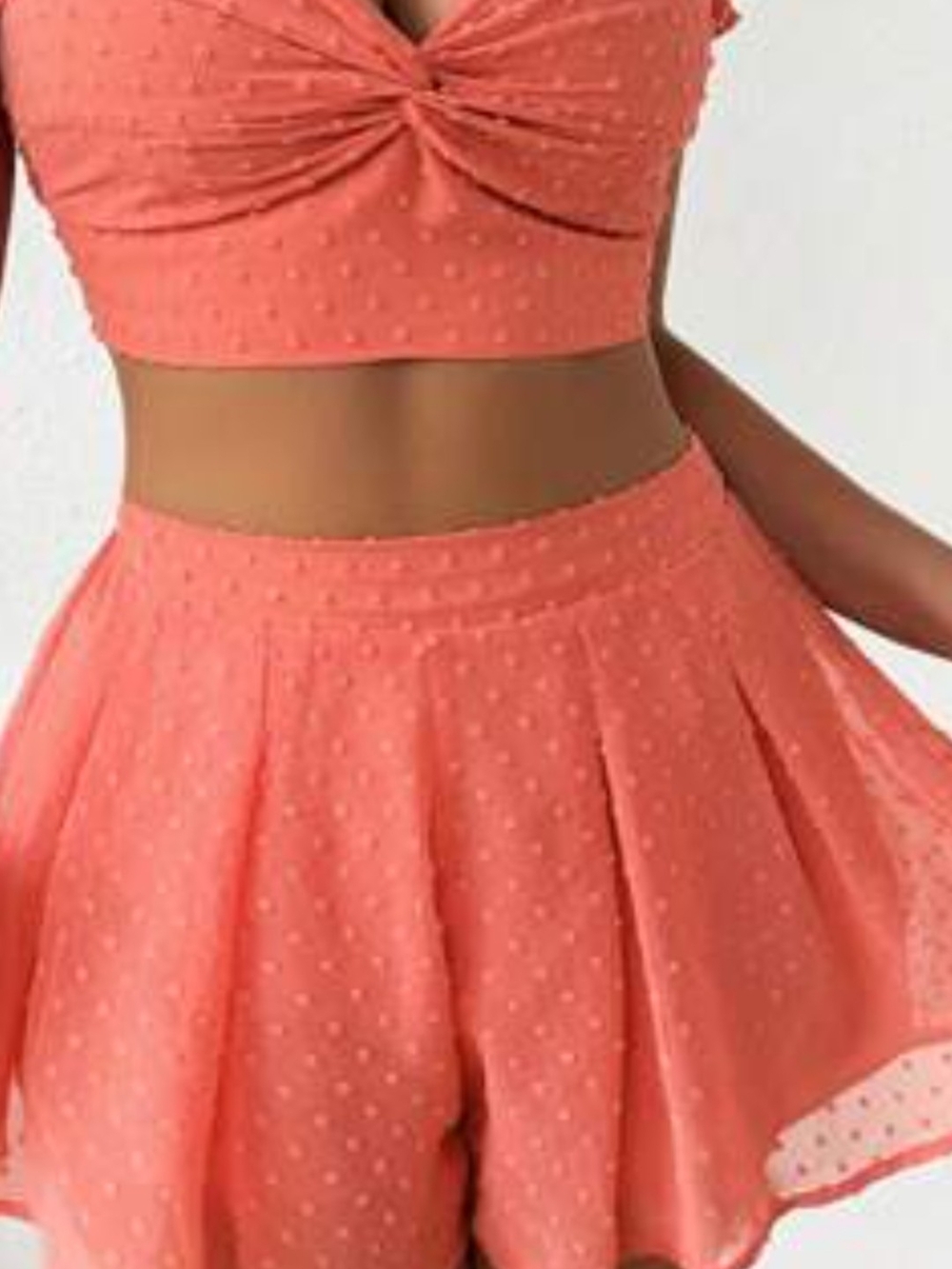 SHEIN Coral Swiss Dot Pleated Skater Mini Skirt